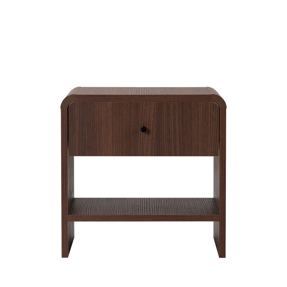 Milano - Table de chevet 1 tiroir aux bords arrondis en bois - Bois foncé - 2