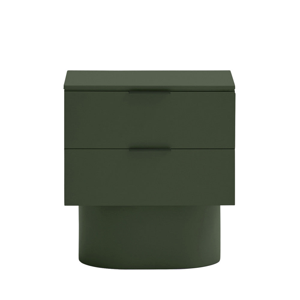 Totem - Table de chevet 2 tiroirs en bois - Vert olive - 2