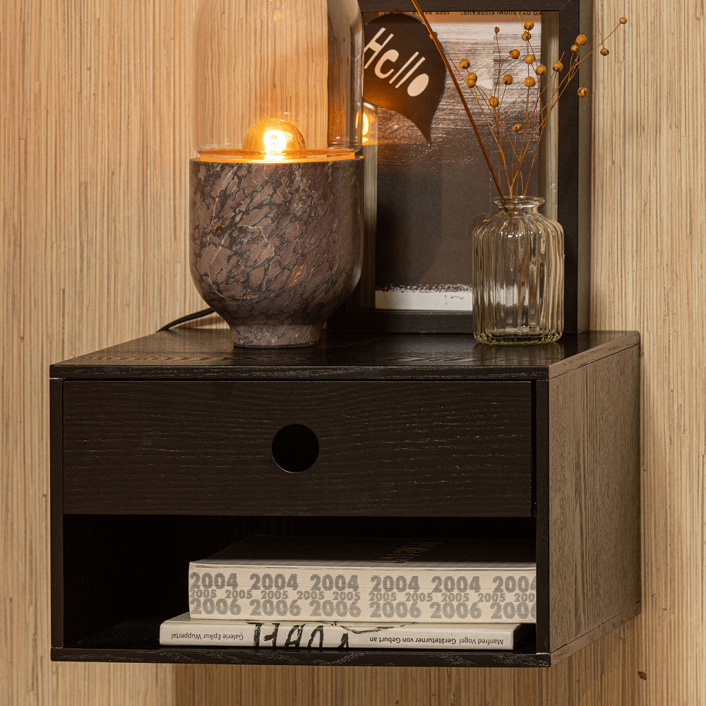 Nancy - Table de chevet murale en bois - Noir - 1