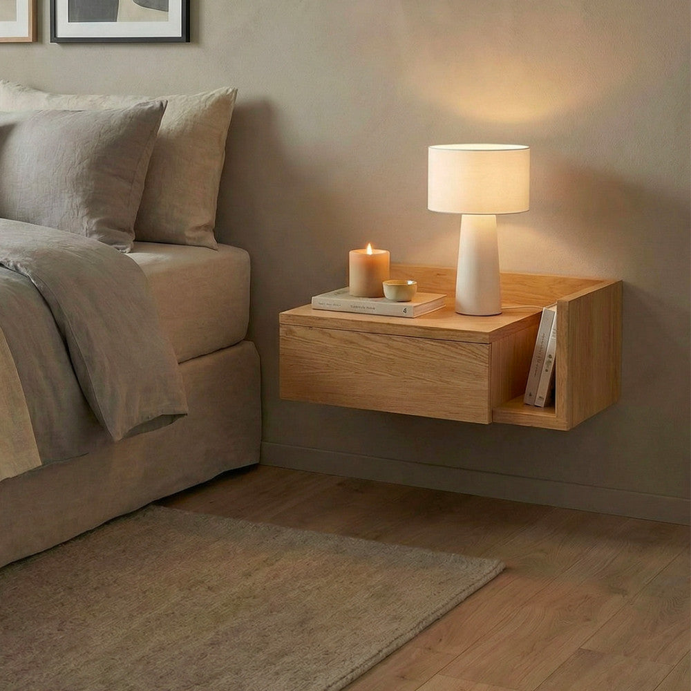 Kamichi - Table de chevet murale réversible en bois - Bois clair - 1
