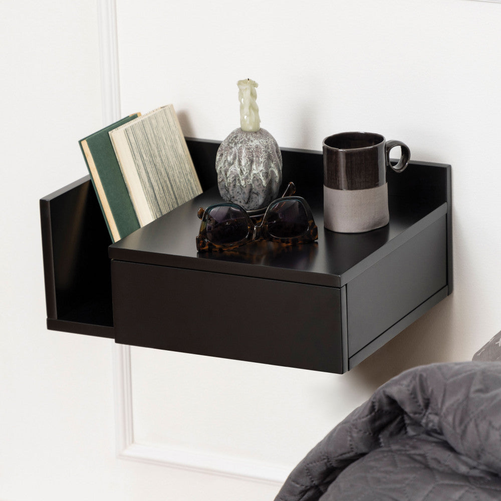 Kamichi - Table de chevet murale réversible en bois - Noir - 1