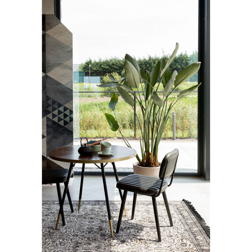 Denise - Table à manger 2 personnes ronde en bois et métal - Bois foncé - 1