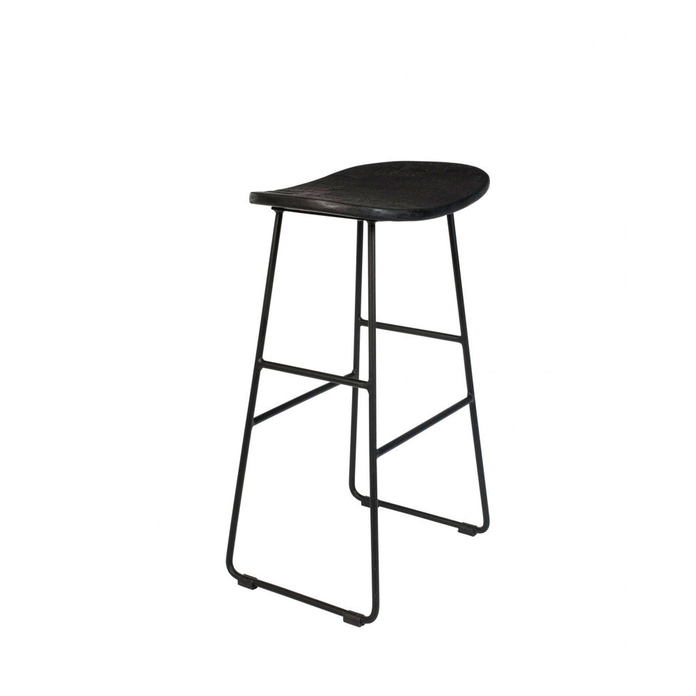 Tangle - Tabouret de bar en teck recyclé et métal H62cm - Noir - 2