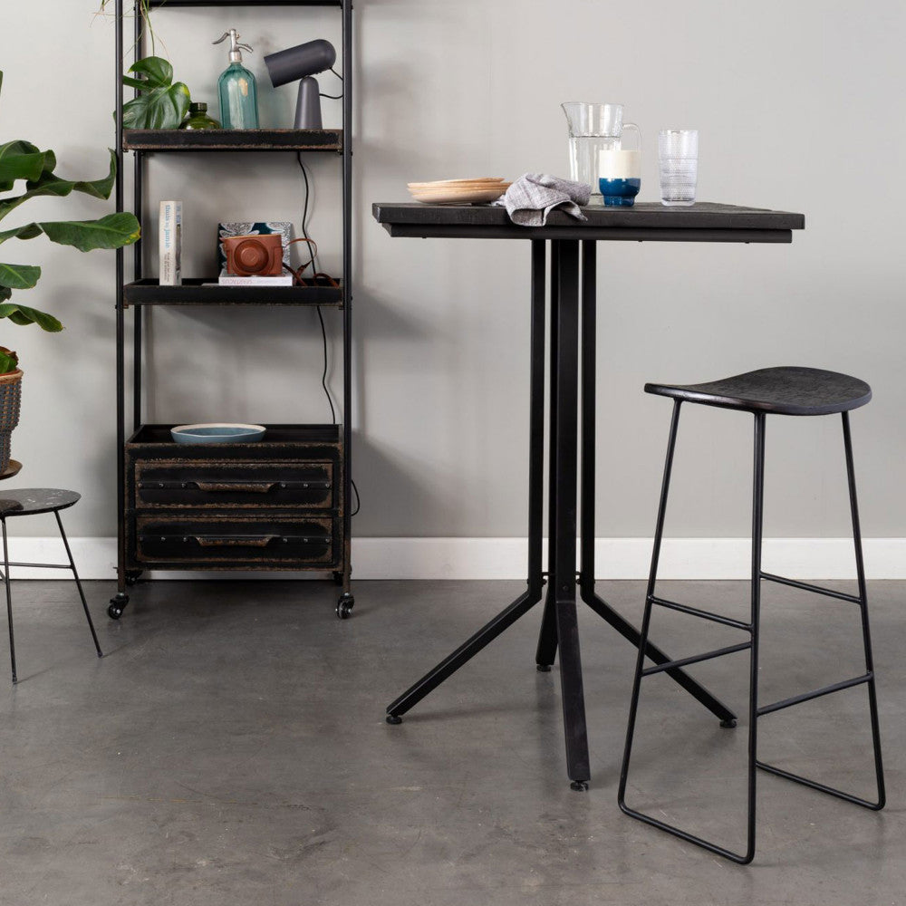 Tangle - Tabouret de bar en teck recyclé et métal H62cm - Noir - 1
