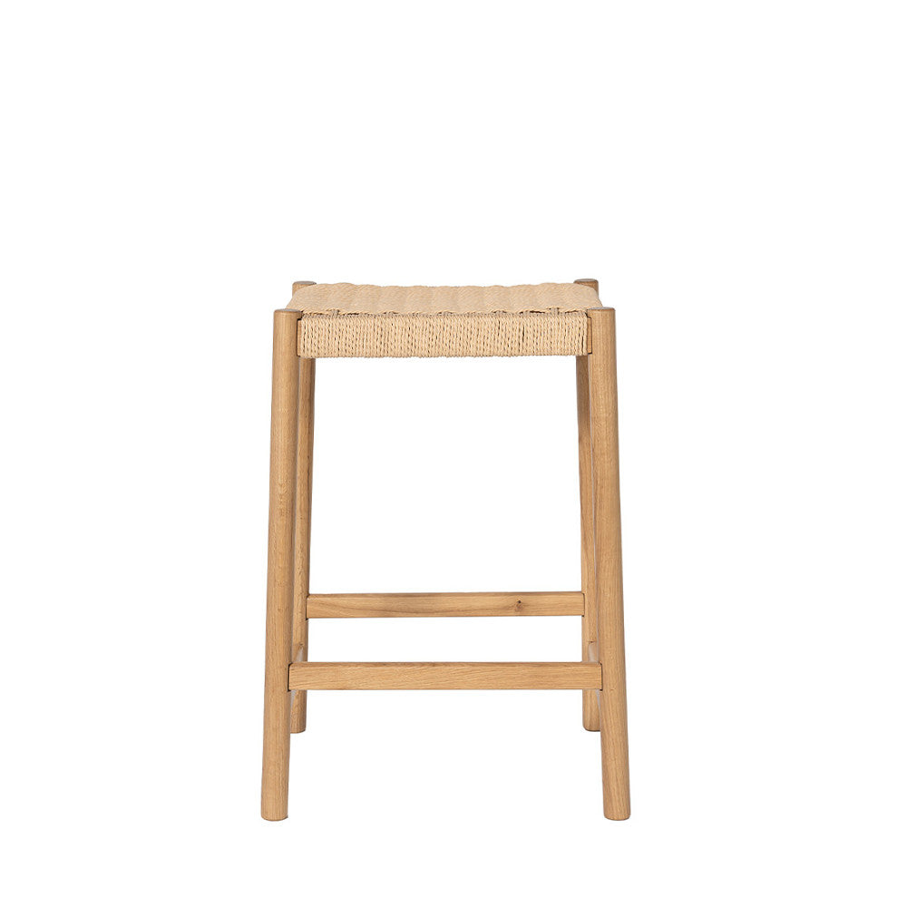 Paolo - Tabouret de bar en corde tressée et bois H65cm - Bois clair - 2