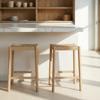 Paolo - Tabouret de bar en corde tressée et bois H65cm - Bois clair - 1
