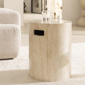 Radom - Tabouret effet travertin ø35cm - Beige - 1