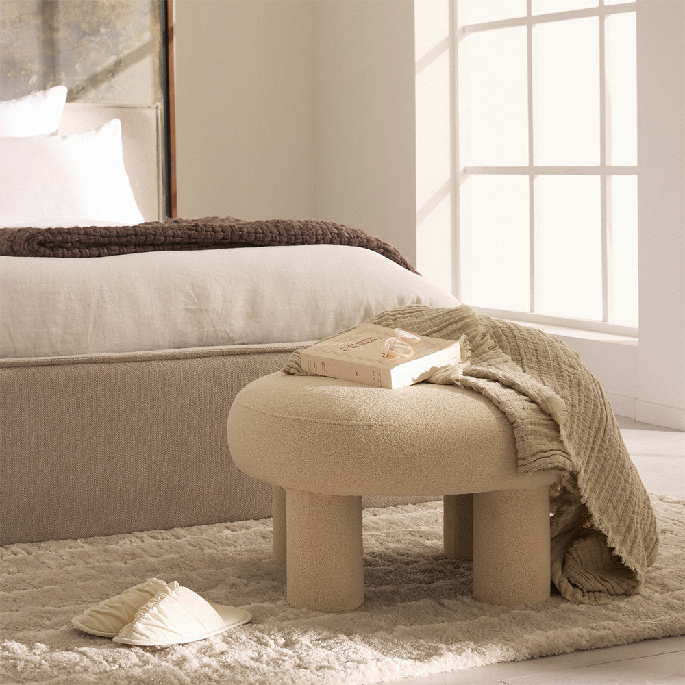 Bloomi - Tabouret rond XL en tissu bouclette ø60cm - Crème - 1