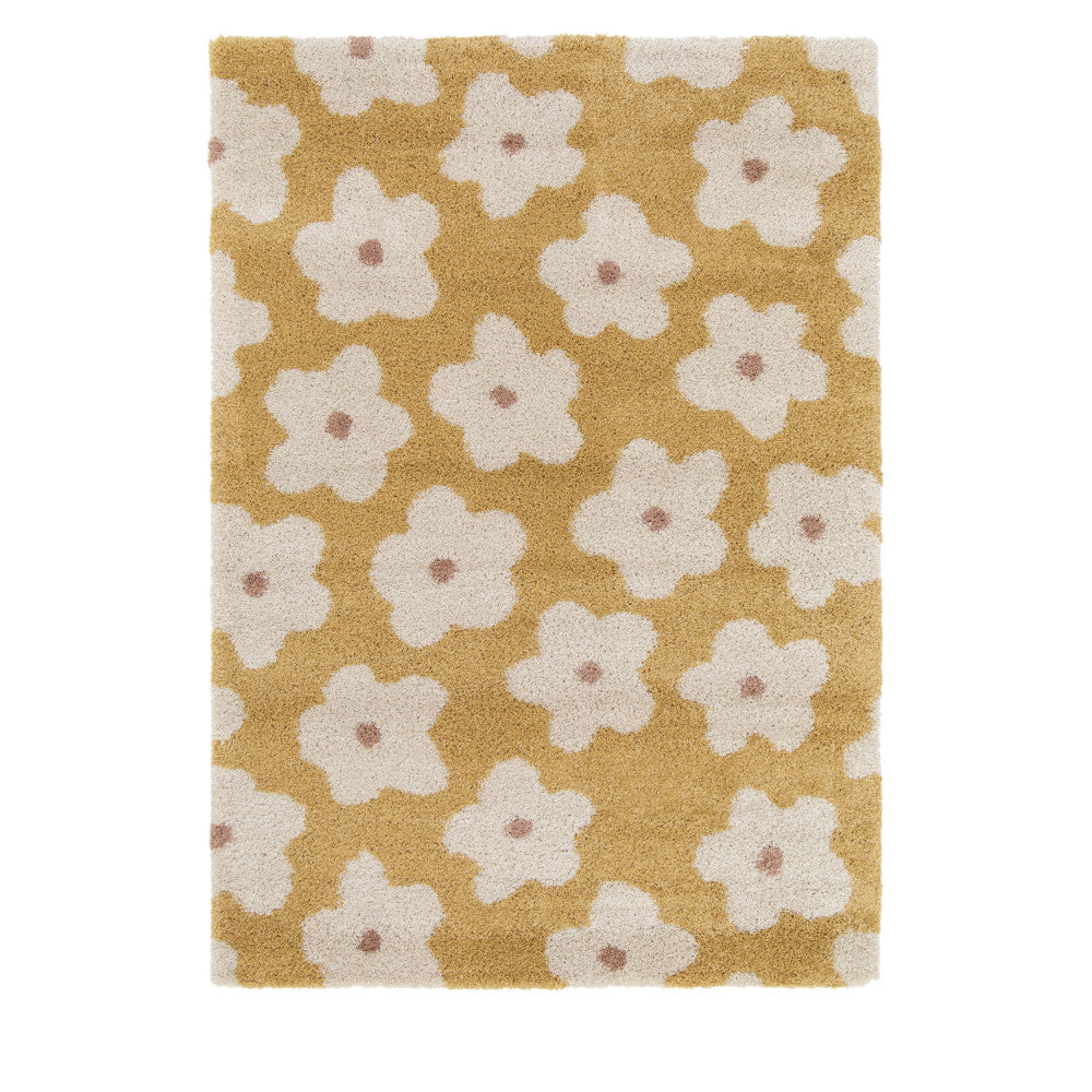 Flora II - Tapis contemporain à motif floral - Jaune moutarde 120x170 cm - 1