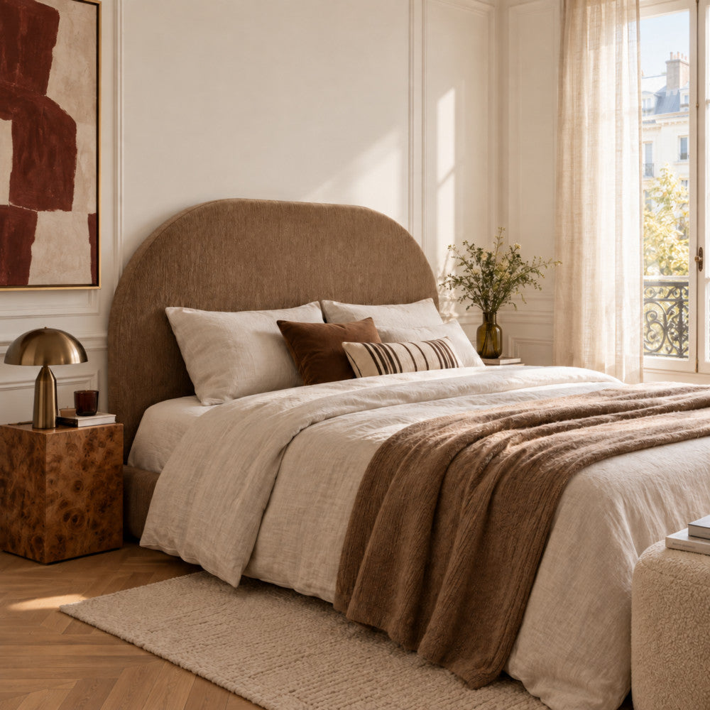 Wayne - Tête de lit compressée en tissu demi-lune L 160 cm - Bronze - 1
