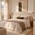 Wayne - Tête de lit compressée en tissu demi-lune L 180 cm - Beige - 1