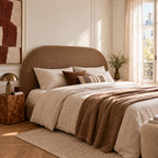 Wayne - Tête de lit compressée en tissu demi-lune L 180 cm - Bronze - 1