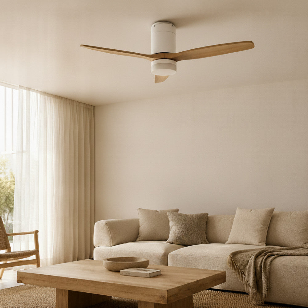 Halo - Ventilateur de plafond silencieux avec éclairage LED intégré - Bois clair - 1